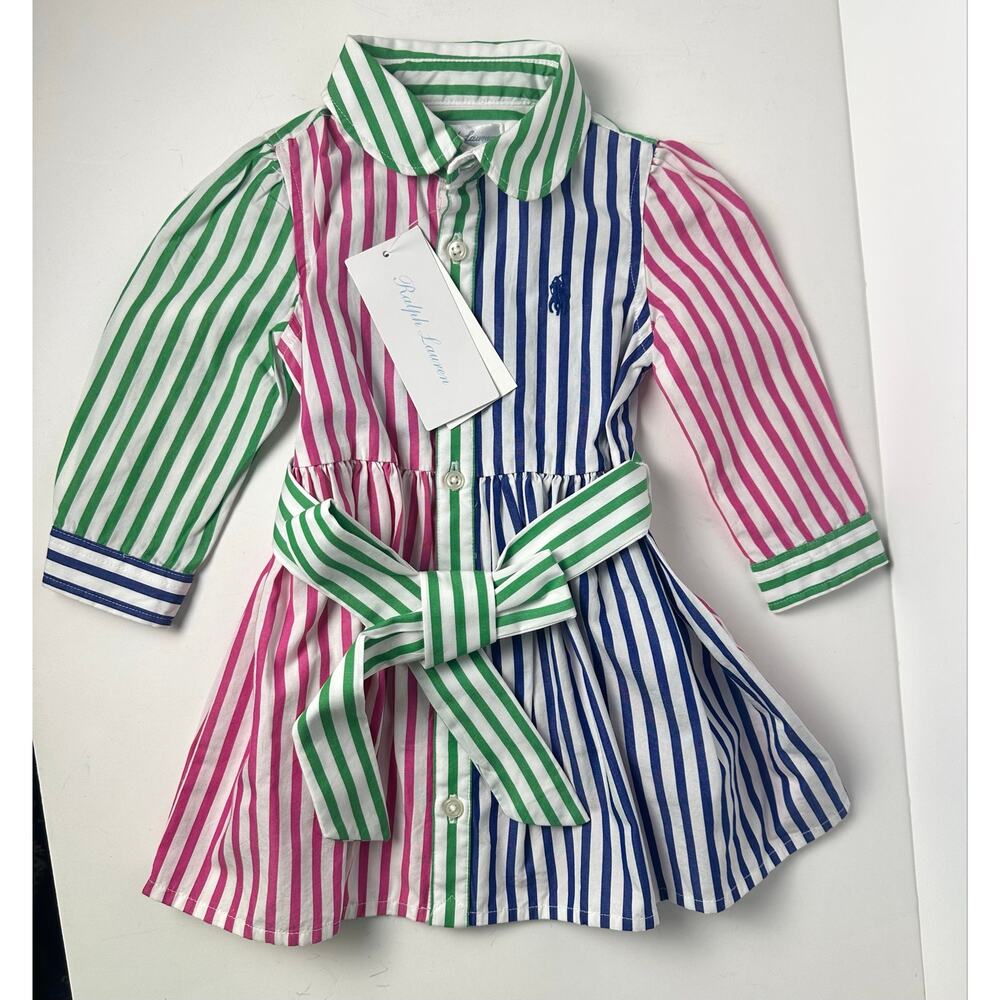 Ralph Lauren Infant Dress NEW Striped Colorblock Dress Girl 6M Multicolor Pony
